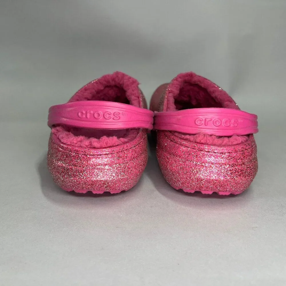 Crocs Pink Glitter Shoes Girl's Size 6 Insulated Lined‎ Slip On Clog Sandals